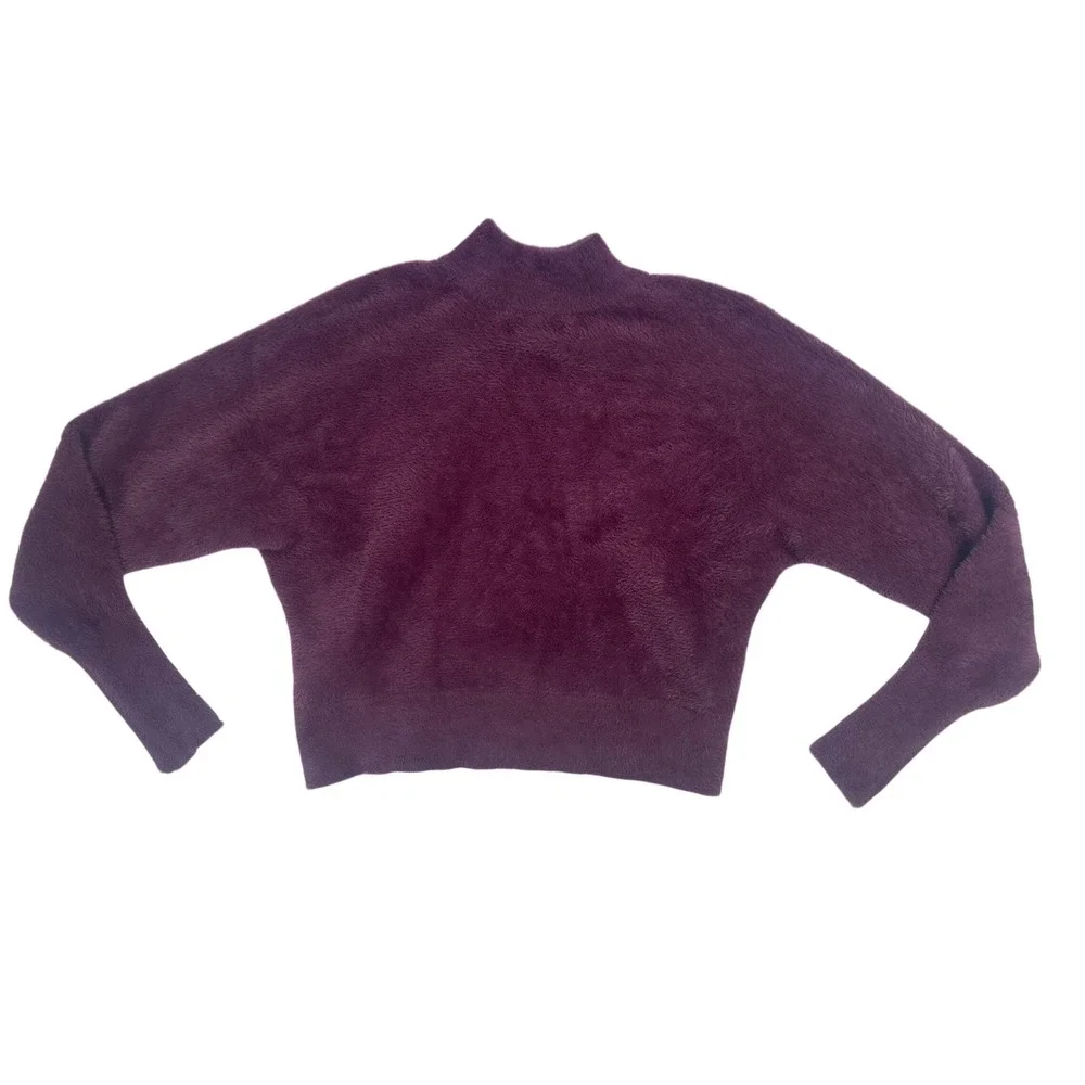 Bailey 44 Womens Purple Fuzzy Eyelash Knit Mock Neck Batwing Sweater Medium - Picture 2 of 5